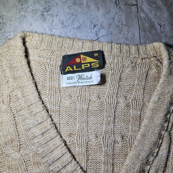 Vintage Alps Wintuk Orlon Sweater Womens Medium Pullover V Neck Beige Tan Brown - Picture 3 of 7